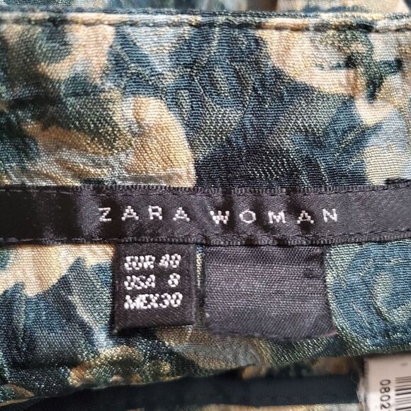 Zara Woman Green, Blue, & Cream Floral Skirt (8) - Picture 5 of 5
